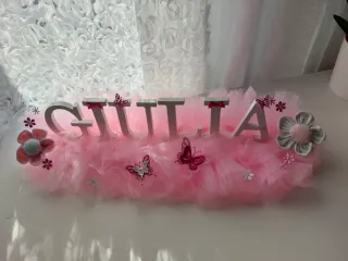 Decorazione nome GIULIA rosa e bianca
