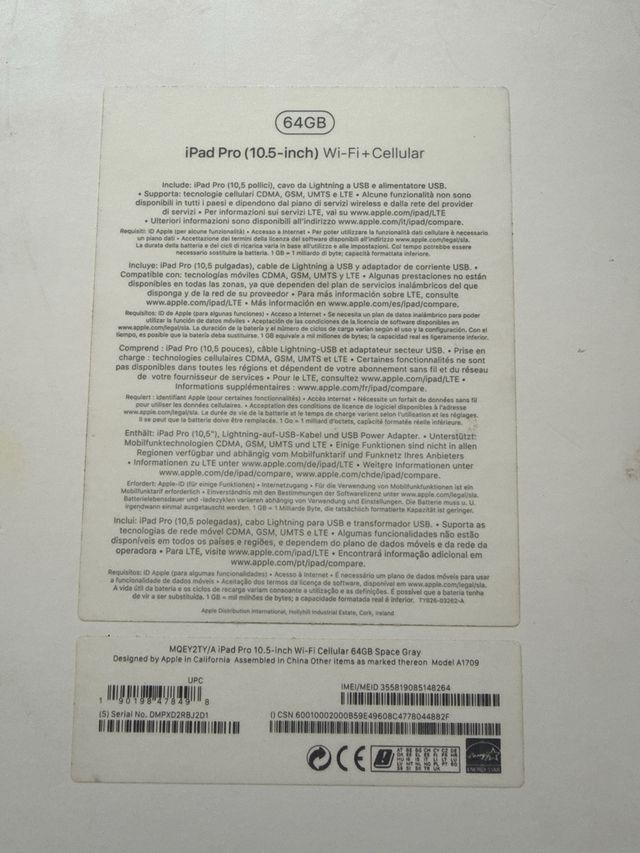 Caja iPad Pro 10.5 Wifi+Celular