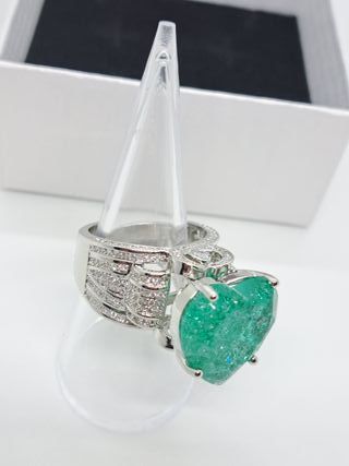 Anillo Plata 925 Corazón Verde Talla 9