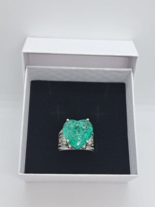 Anillo Plata 925 Corazón Verde Talla 9