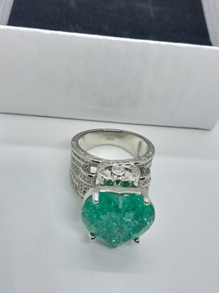 Anillo Plata 925 Corazón Verde Talla 9