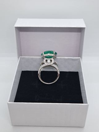 Anillo Plata 925 Corazón Verde Talla 9