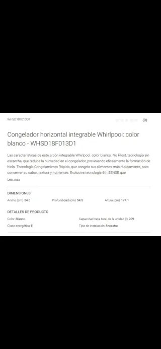 Congelador integrable Whirlpool WHSD18F013D1