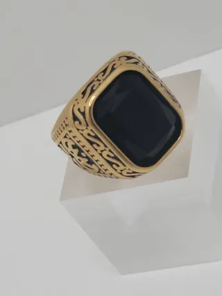 Anillo Acero Quirúrgico Chapado Oro Ónice