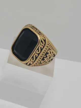 Anillo Acero Quirúrgico Chapado Oro Ónice