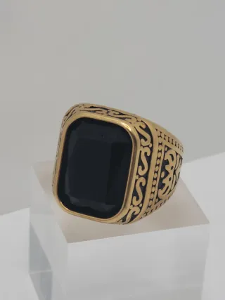 Anillo Acero Quirúrgico Chapado Oro Ónice
