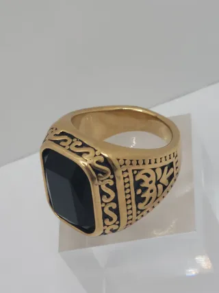 Anillo Acero Quirúrgico Chapado Oro Ónice