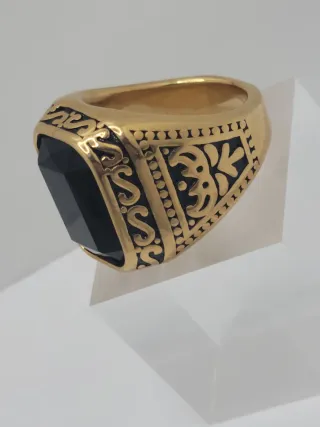 Anillo Acero Quirúrgico Chapado Oro Ónice