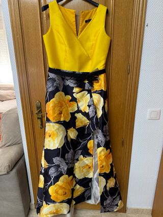 Vestido largo amarillo y negro floral