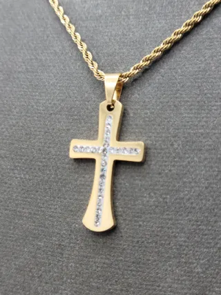 Colgante Cruz Acero Quirúrgico Chapado Oro
