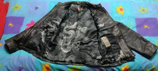 Giubbotto Hugo Boss Pelle Motociclista Nero