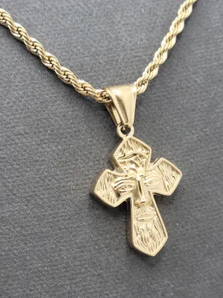 Colgante Cruz Chapado Oro Acero Quirúrgico