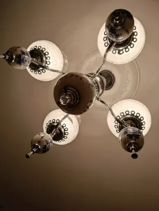 Lámpara vintage de 4 focos de cristal plateados