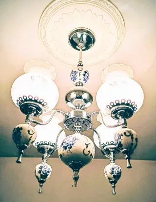 Lámpara vintage de 4 focos de cristal plateados