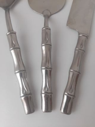 Cubiertos servir plata bambú