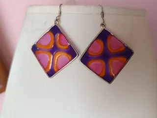 Pendientes vintage pop morado, rosa y naranja