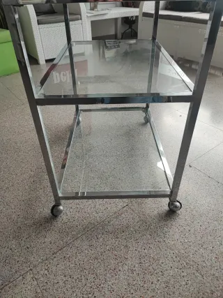 Mesa auxiliar acero inoxidable y cristal