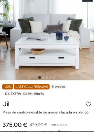 Mesa de centro Banak madera blanca y cristal