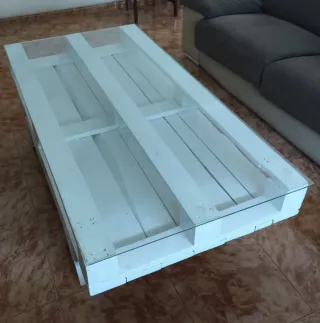Mesa Palets Blanca con Cristal 160x80x50cm