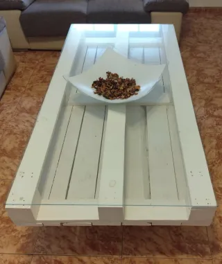 Mesa Palets Blanca con Cristal 160x80x50cm