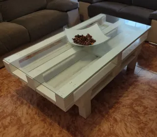 Mesa Palets Blanca con Cristal 160x80x50cm
