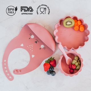 Set 4 piezas vajilla silicona infantil GATITA rosa