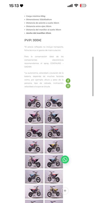 Moto Eléctrica 1000W Enduro/Motocross