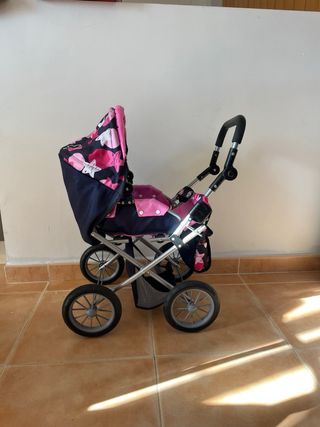 2 Carrozzine per bambole classiche con tettuccio e borsa