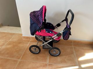 2 Carrozzine per bambole classiche con tettuccio e borsa