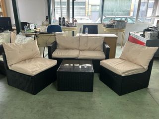 Conjunto Terraza Ratán Marrón y Beige