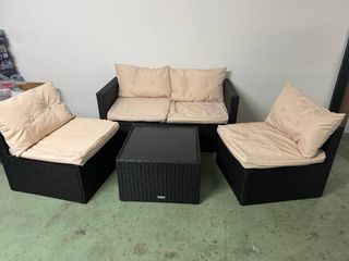 Conjunto Terraza Ratán Marrón y Beige