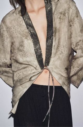 Rebajado! Kimono Zara Organza Estampado Abalorios