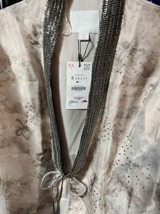 Rebajado! Kimono Zara Organza Estampado Abalorios