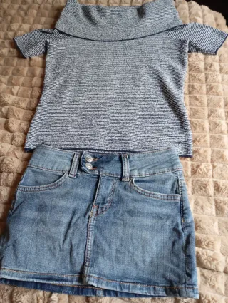 Lote de falda XS de H&M y camiseta S escote barco