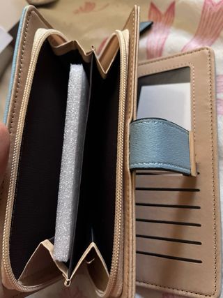 Portafoglio donna con foglie oro e azzurro