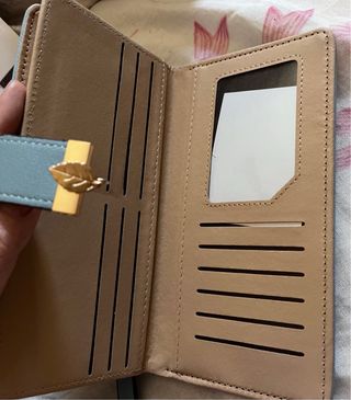 Portafoglio donna con foglie oro e azzurro