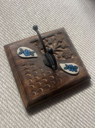 2 Ganchos Rústicos Madera Flores Cerámica