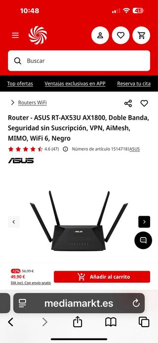 Router ASUS RT-AX53U AX1800 Doble Banda WiFi 6