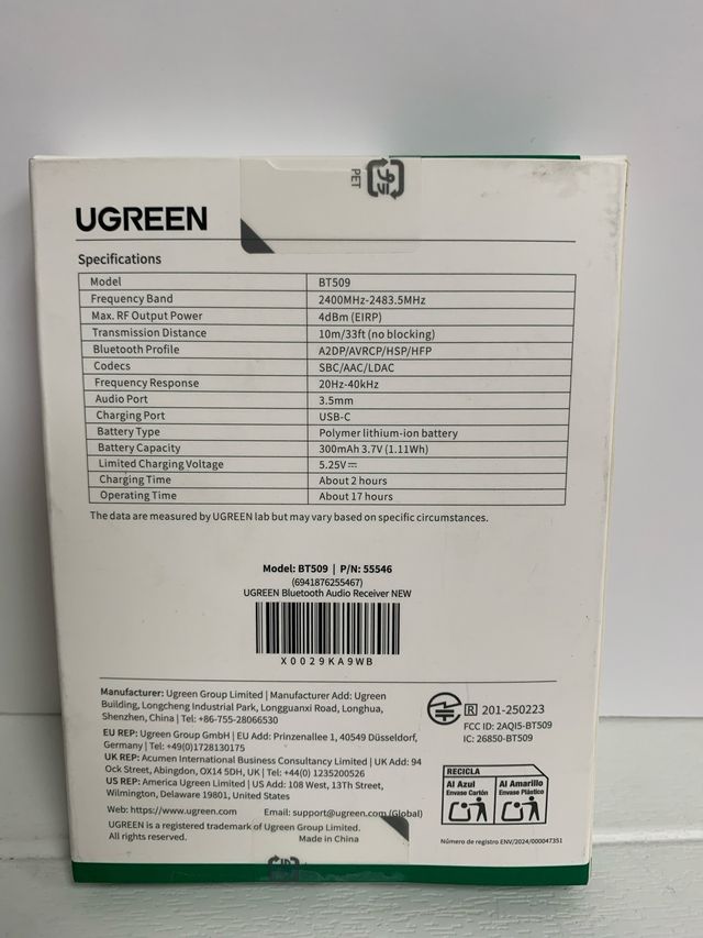 Receptor Bluetooth UGREEN 5.0 LDAC Jack