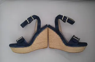 Talla 40 Stuart Weitzman Sandalias Cuña Azul y Bei