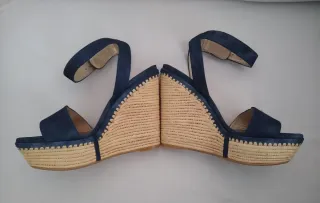 Talla 40 Stuart Weitzman Sandalias Cuña Azul y Bei