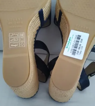 Talla 40 Stuart Weitzman Sandalias Cuña Azul y Bei