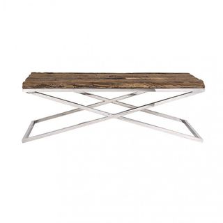 Tavolino Salotto 130x70cm Legno Base Metallo Cromo