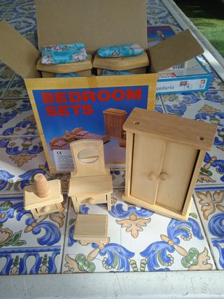 Set de habitación de madera para casa de muñecas