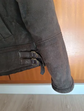 Cazadora Piel Troblos Marrón y Beige