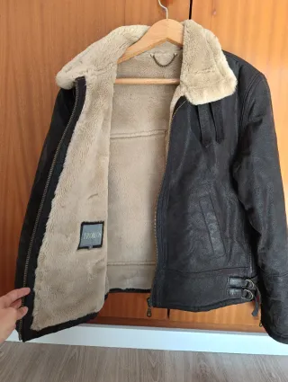 Cazadora Piel Troblos Marrón y Beige