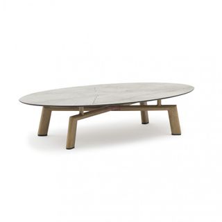 Tavolino Ovale Moderno Alluminio Effetto Legno