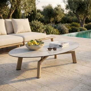 Tavolino Ovale Moderno Alluminio Effetto Legno