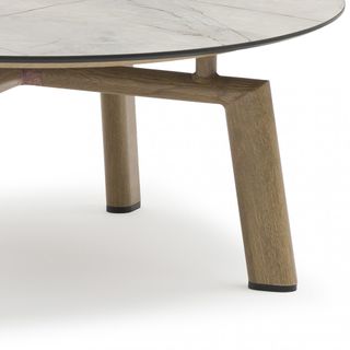 Tavolino Ovale Moderno Alluminio Effetto Legno