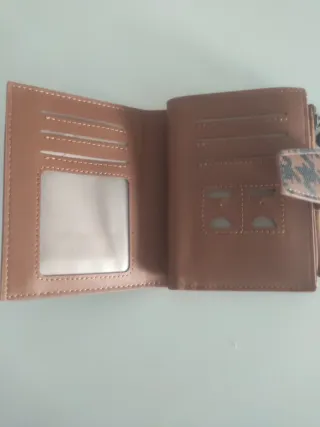 Cartera monedero mujer beige y oro